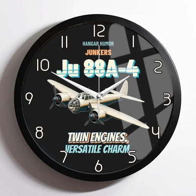 Junkers Ju 88A-4 - Twin engines. Versatile charm. design on black framed wall clock