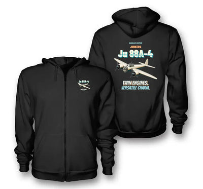 Junkers Ju 88A-4 - Twin engines. Versatile charm. design on black zipped hoodie