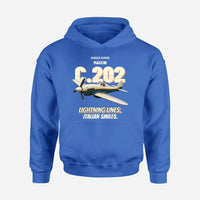 Thumbnail for Macchi C.202 Folgore - Lightning lines. Italian smiles. design on blue hoodie single side