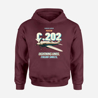 Thumbnail for Macchi C.202 Folgore - Lightning lines. Italian smiles. design on dark red hoodie single side