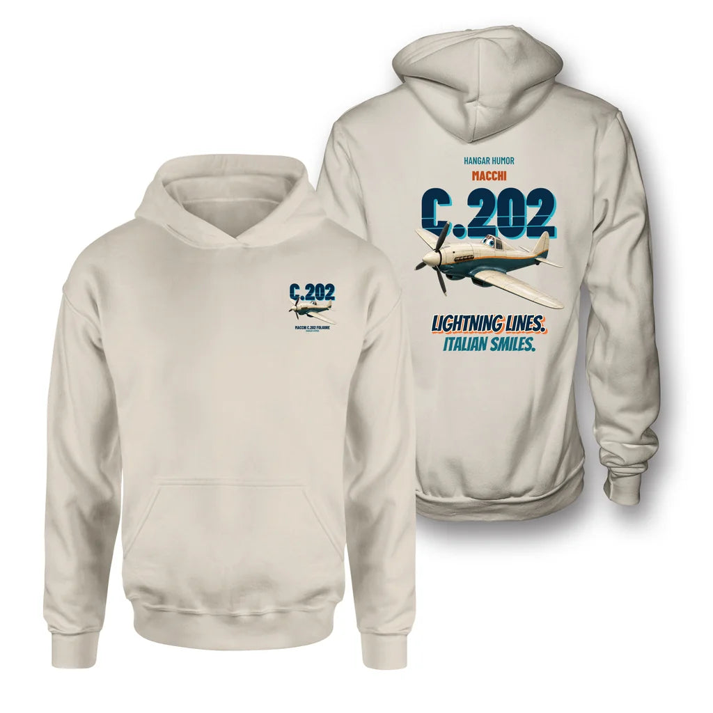 Macchi C.202 Folgore - Lightning lines. Italian smiles. - Double-Side Hoodie design on khaki double side hoodie