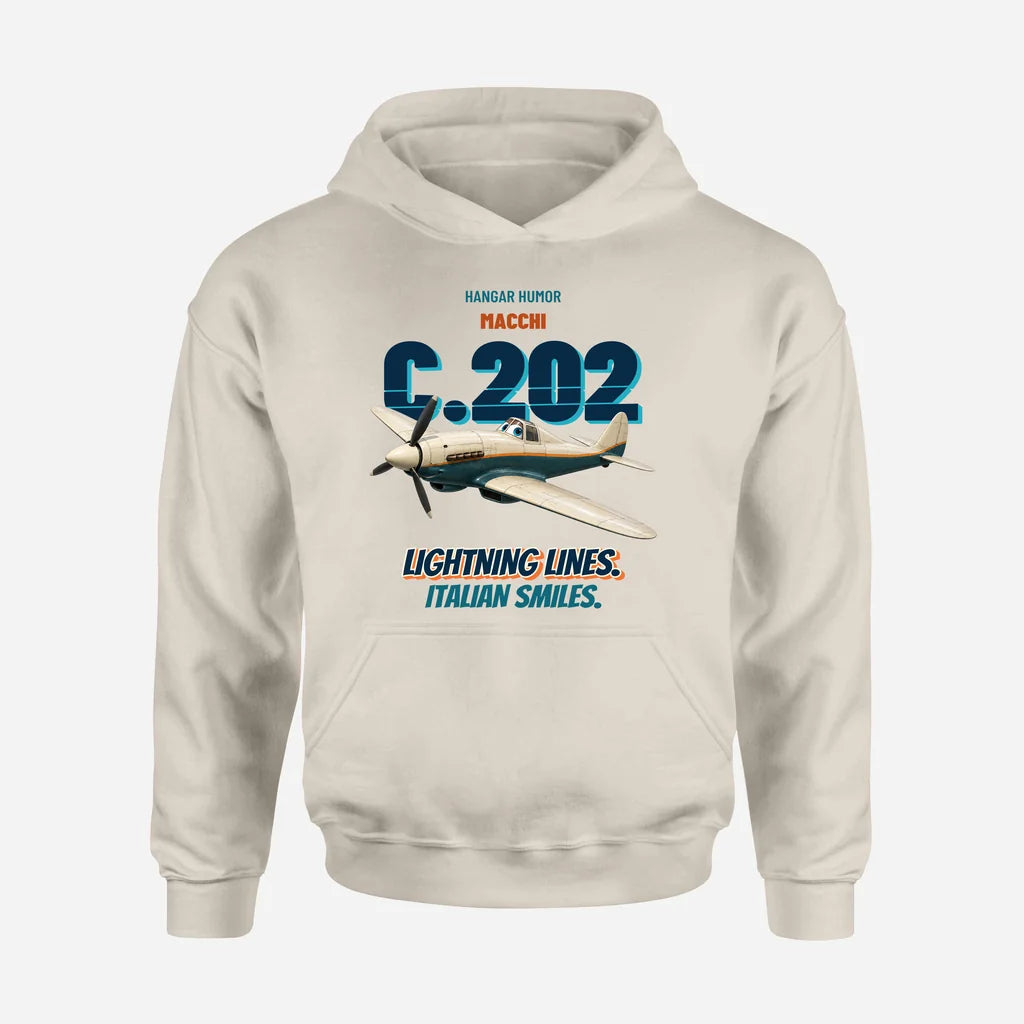 Macchi C.202 Folgore - Lightning lines. Italian smiles. design on khaki hoodie single side