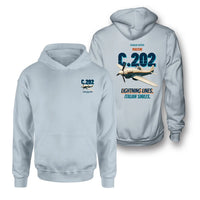 Thumbnail for Macchi C.202 Folgore - Lightning lines. Italian smiles. - Double-Side Hoodie design on light blue double side hoodie