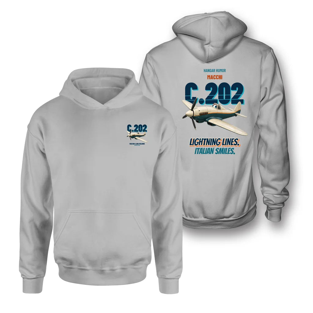 Macchi C.202 Folgore - Lightning lines. Italian smiles. - Double-Side Hoodie design on light gray double side hoodie
