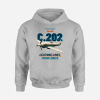 Thumbnail for Macchi C.202 Folgore - Lightning lines. Italian smiles. design on light gray hoodie single side