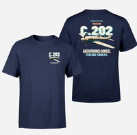 Thumbnail for Macchi C.202 Folgore - Lightning lines. Italian smiles. - Double-Side T-Shirt design on navyblue double side t shirt