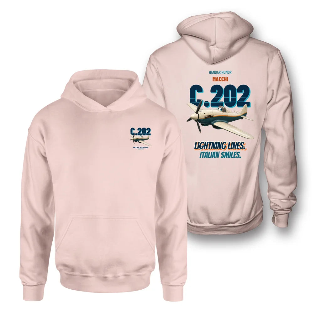 Macchi C.202 Folgore - Lightning lines. Italian smiles. - Double-Side Hoodie design on pink double side hoodie