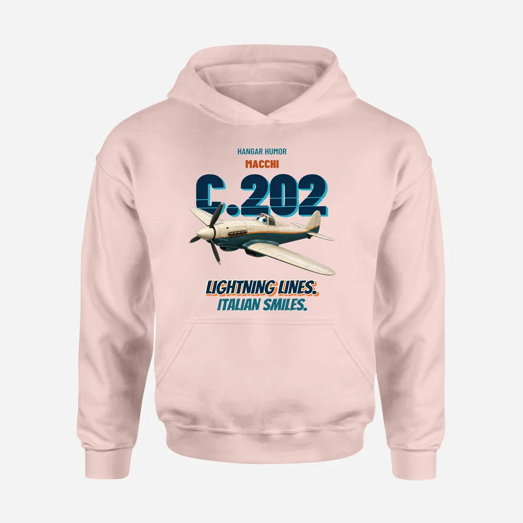 Macchi C.202 Folgore - Lightning lines. Italian smiles. design on pink hoodie single side