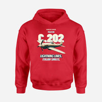 Thumbnail for Macchi C.202 Folgore - Lightning lines. Italian smiles. design on red hoodie single side
