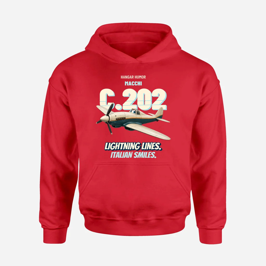 Macchi C.202 Folgore - Lightning lines. Italian smiles. design on red hoodie single side
