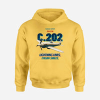 Thumbnail for Macchi C.202 Folgore - Lightning lines. Italian smiles. design on yellow hoodie single side