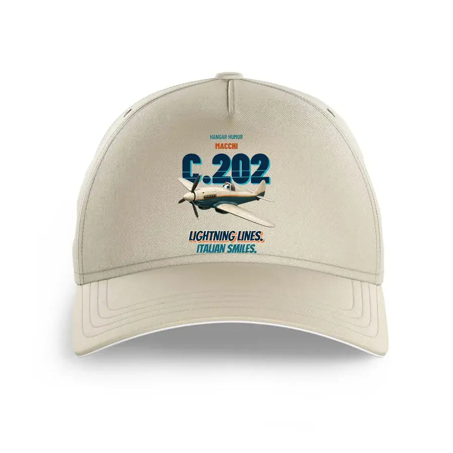Macchi C.202 Folgore - Lightning lines. Italian smiles. design on beige printed hat