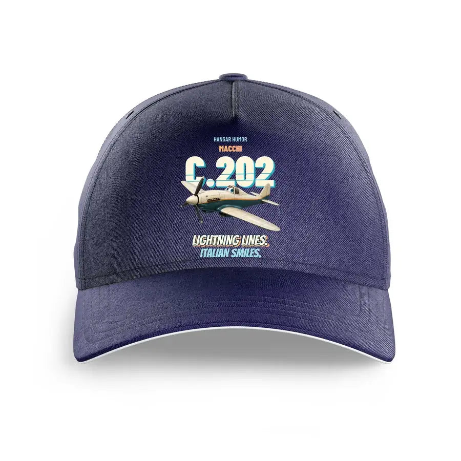 Macchi C.202 Folgore - Lightning lines. Italian smiles. design on dark blue printed hat