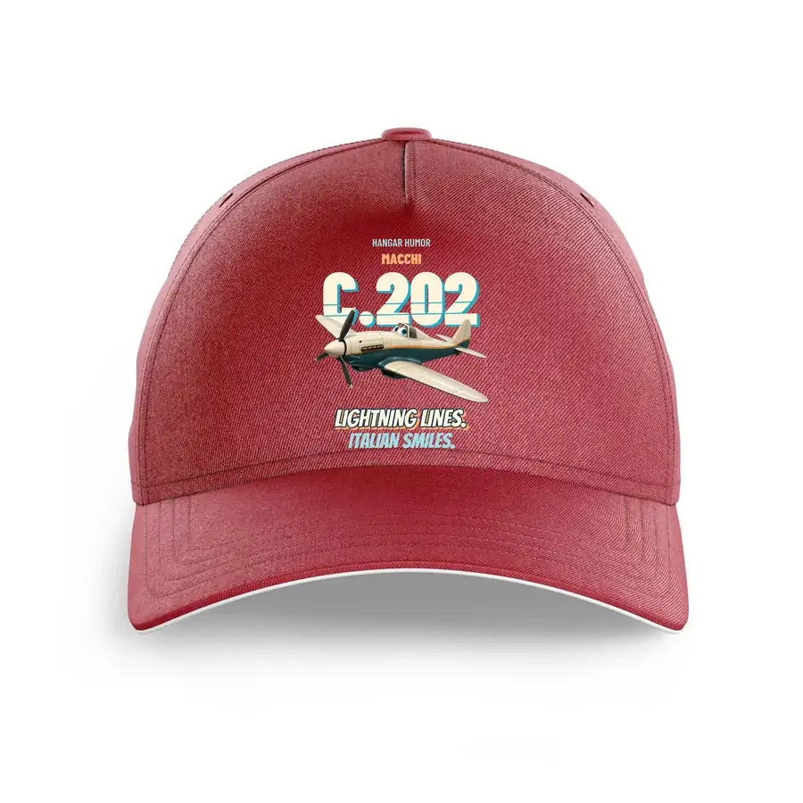 Macchi C.202 Folgore - Lightning lines. Italian smiles. design on dark red printed hat