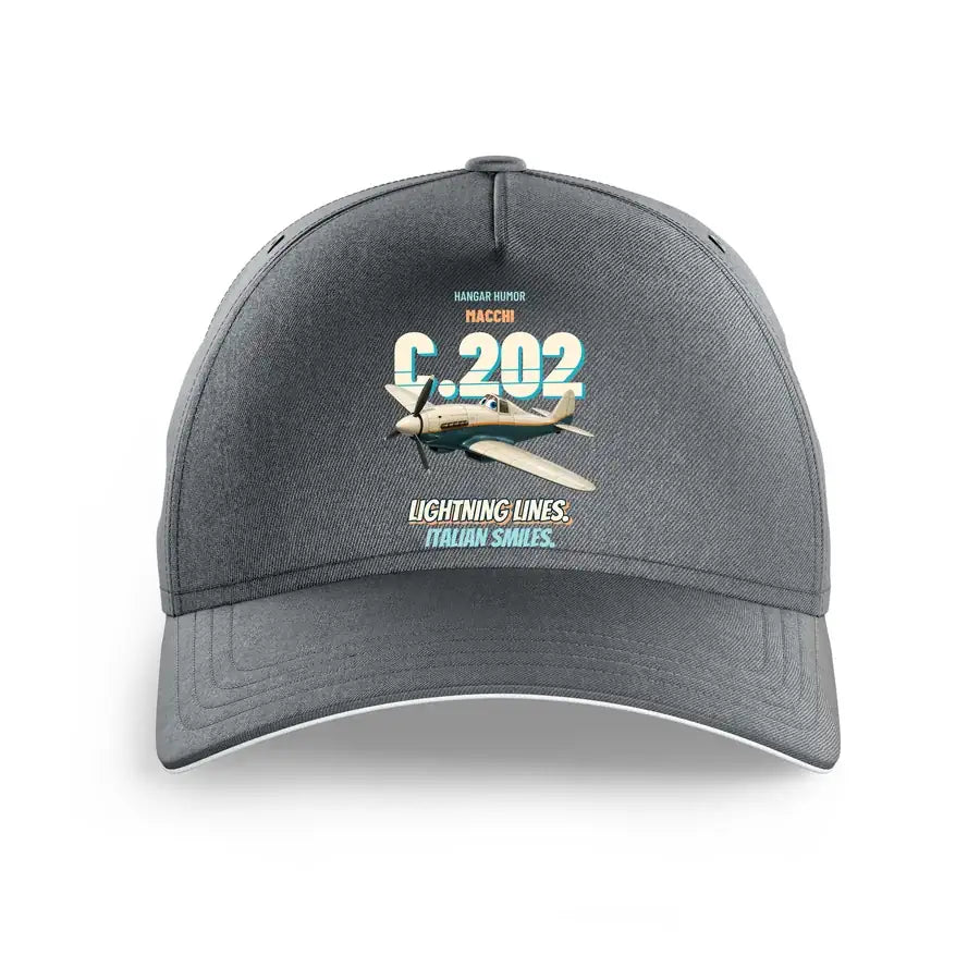 Macchi C.202 Folgore - Lightning lines. Italian smiles. design on gray printed hat