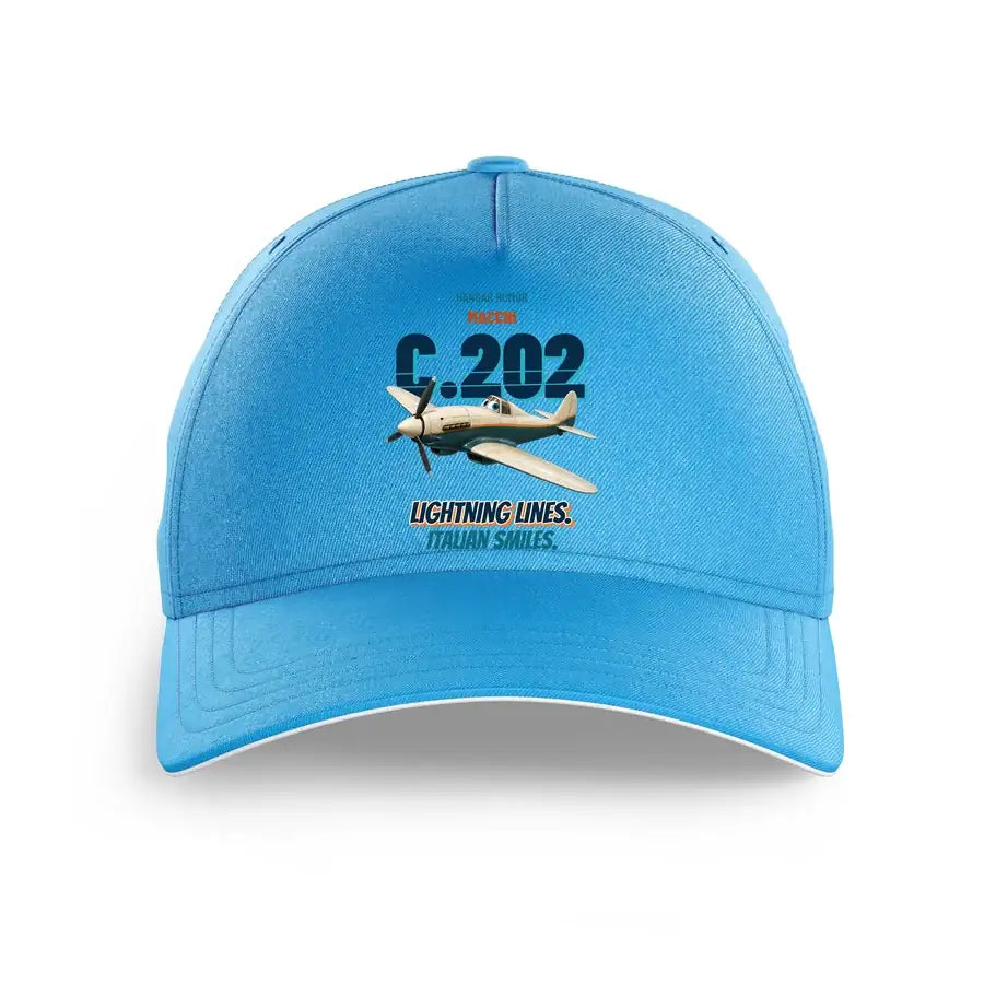 Macchi C.202 Folgore - Lightning lines. Italian smiles. design on light blue printed hat