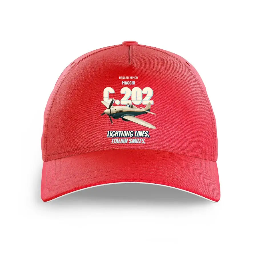 Macchi C.202 Folgore - Lightning lines. Italian smiles. design on red printed hat