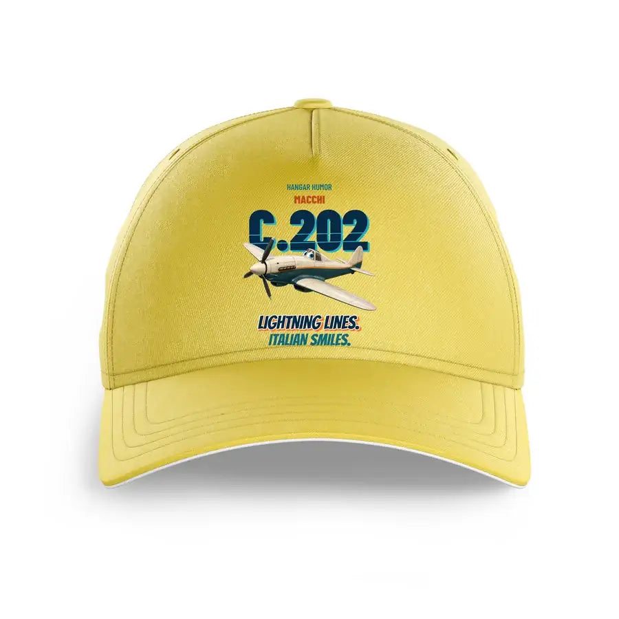 Macchi C.202 Folgore - Lightning lines. Italian smiles. design on yellow printed hat