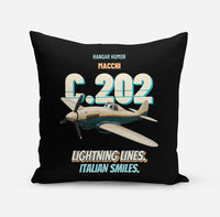 Thumbnail for Macchi C.202 Folgore - Lightning lines. Italian smiles. design on black pillow