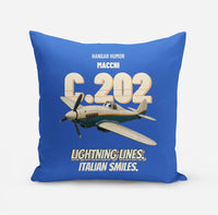 Thumbnail for Macchi C.202 Folgore - Lightning lines. Italian smiles. design on blue pillow