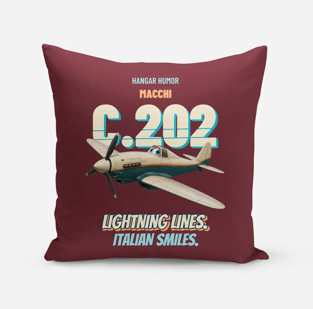 Macchi C.202 Folgore - Lightning lines. Italian smiles. design on dark red pillow