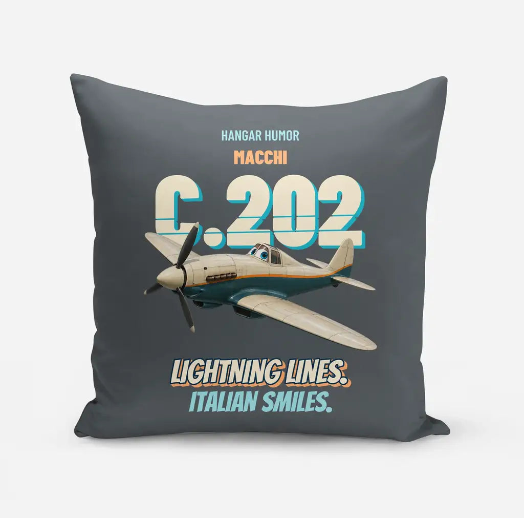Macchi C.202 Folgore - Lightning lines. Italian smiles. design on gray pillow