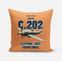 Thumbnail for Macchi C.202 Folgore - Lightning lines. Italian smiles. design on orange pillow