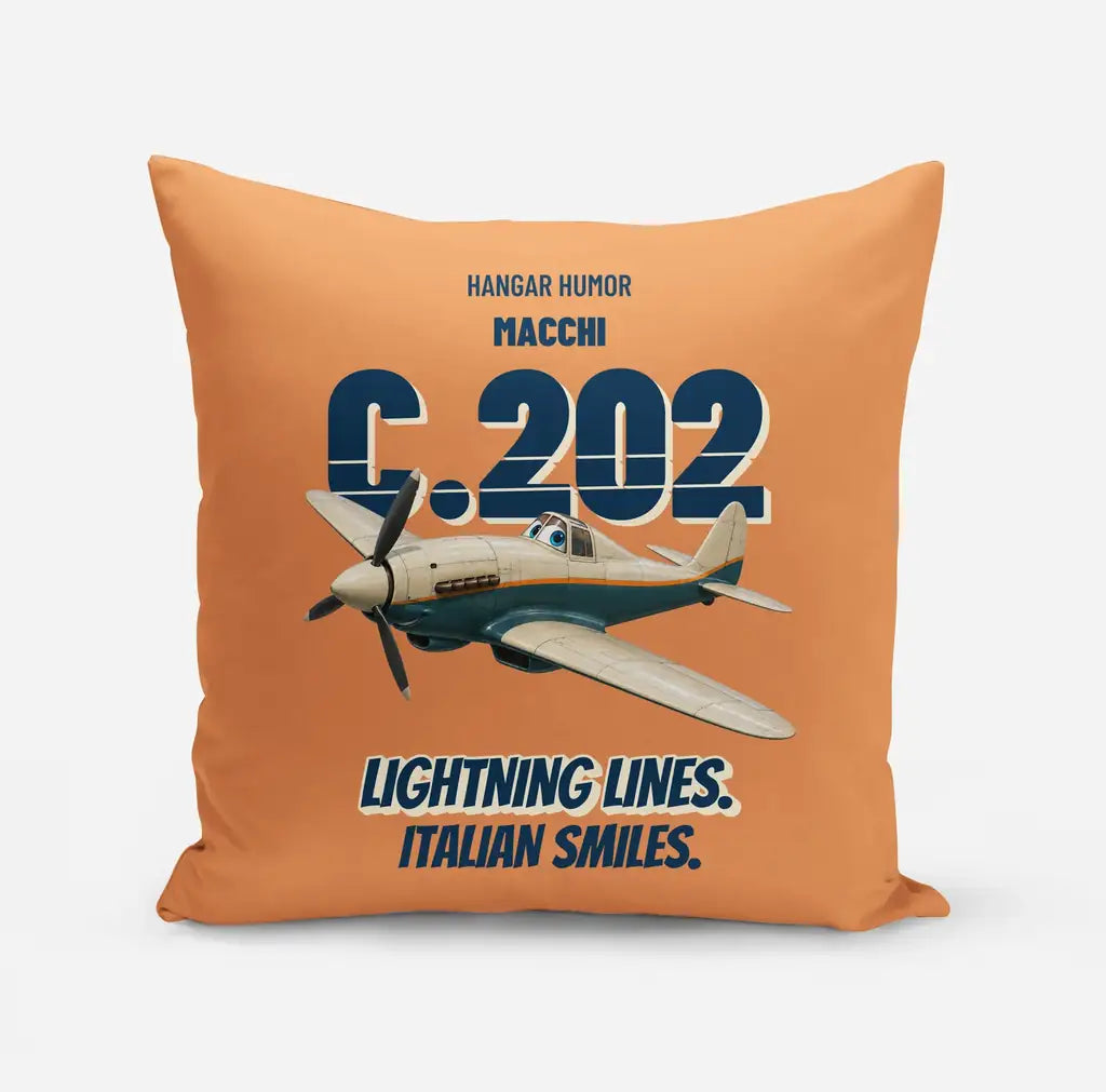 Macchi C.202 Folgore - Lightning lines. Italian smiles. design on orange pillow