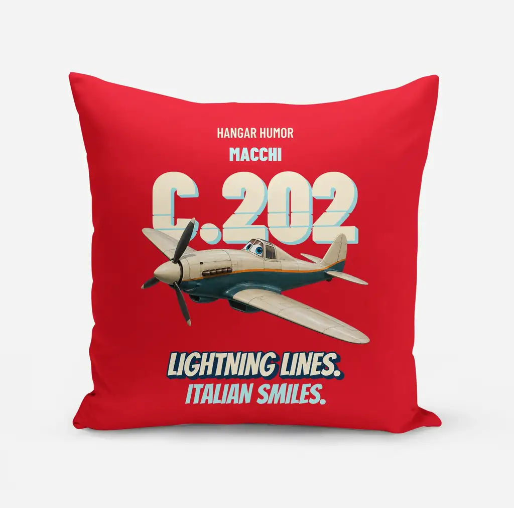 Macchi C.202 Folgore - Lightning lines. Italian smiles. design on red pillow