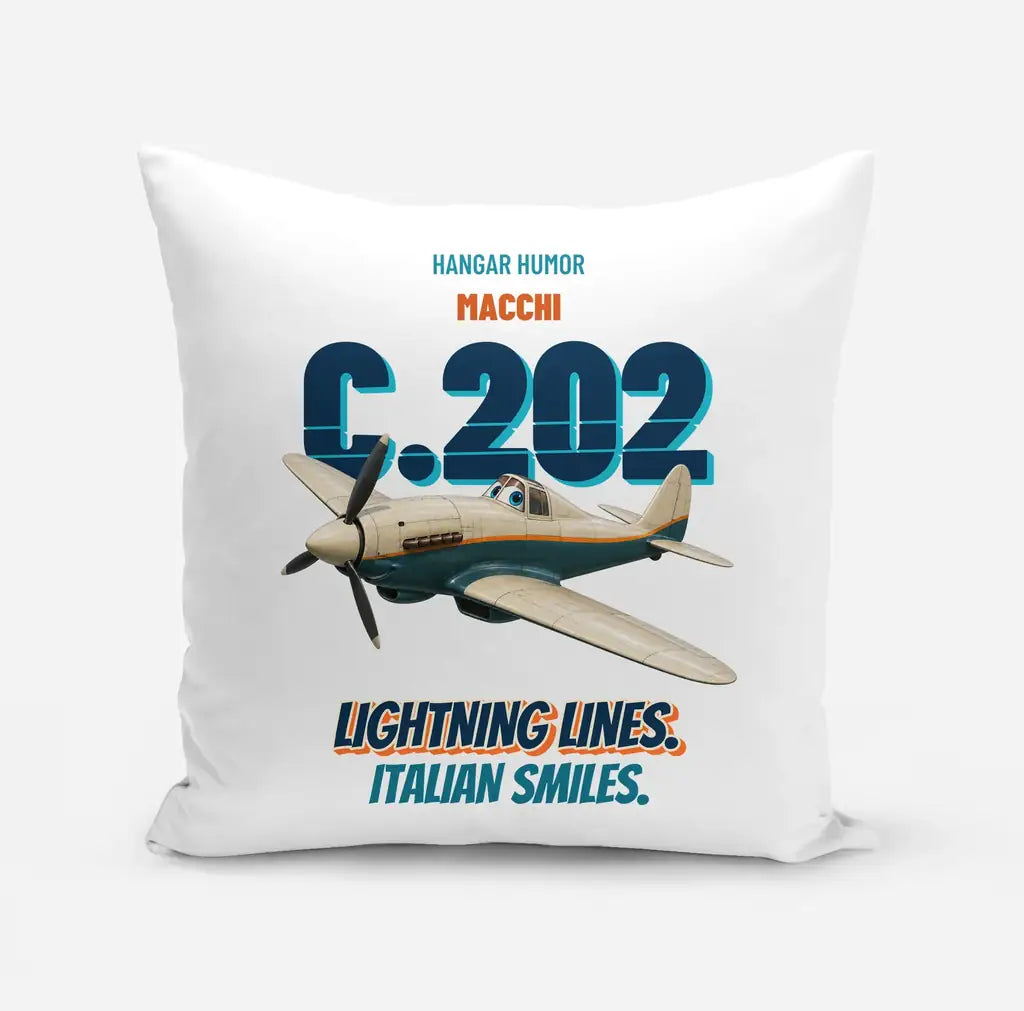 Macchi C.202 Folgore - Lightning lines. Italian smiles. design on white pillow