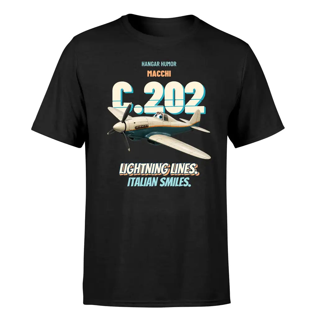Macchi C.202 Folgore - Lightning lines. Italian smiles. - Premium T-Shirt design on black premium t shirt