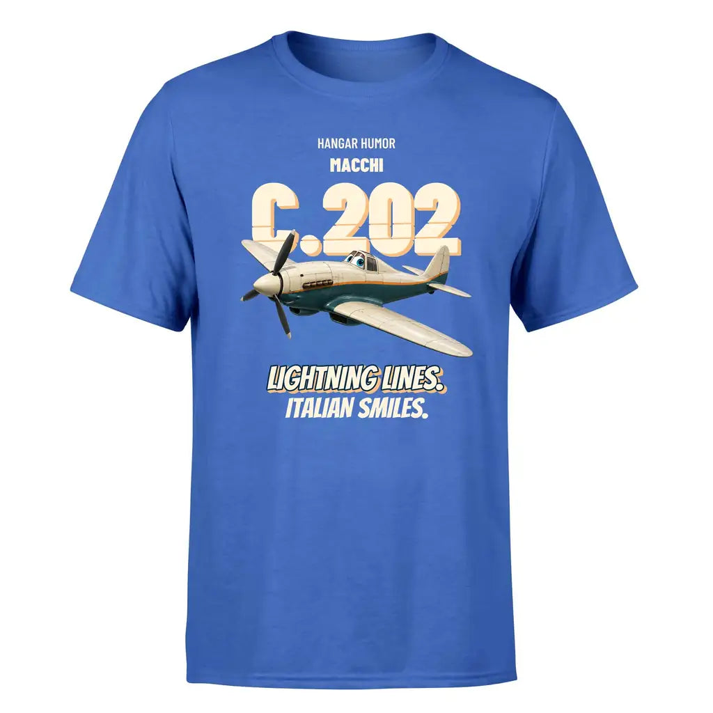 Macchi C.202 Folgore - Lightning lines. Italian smiles. - Premium T-Shirt design on blue premium t shirt