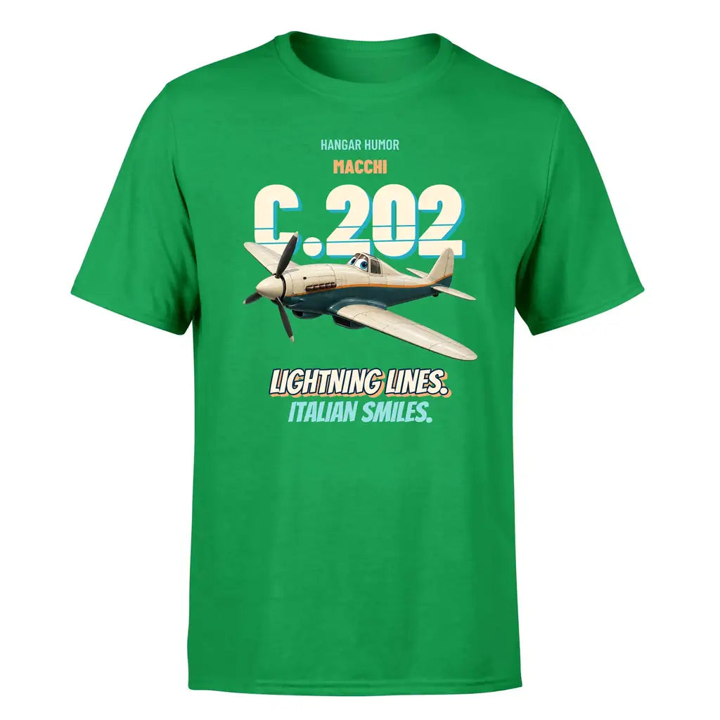 Macchi C.202 Folgore - Lightning lines. Italian smiles. - Premium T-Shirt design on green premium t shirt