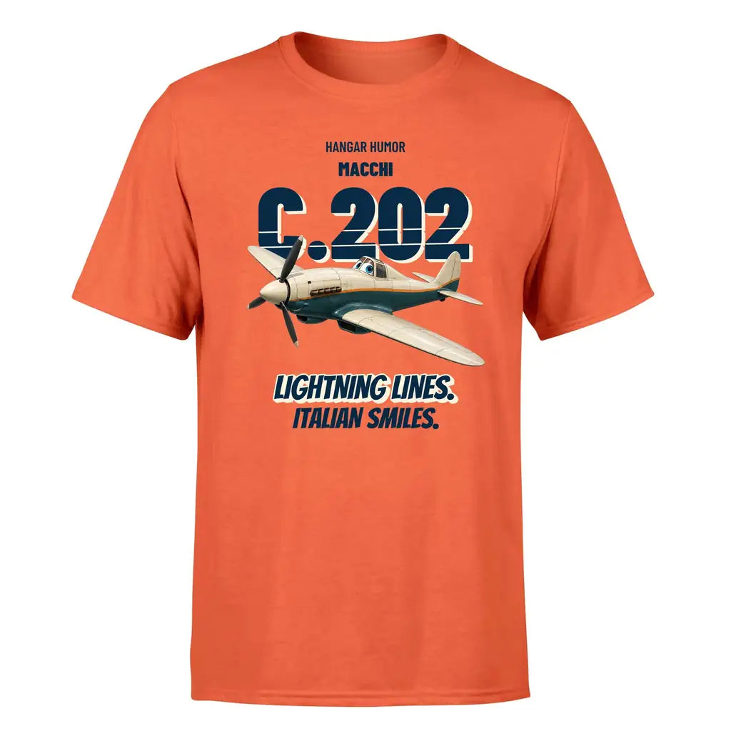 Macchi C.202 Folgore - Lightning lines. Italian smiles. - Premium T-Shirt design on orange premium t shirt