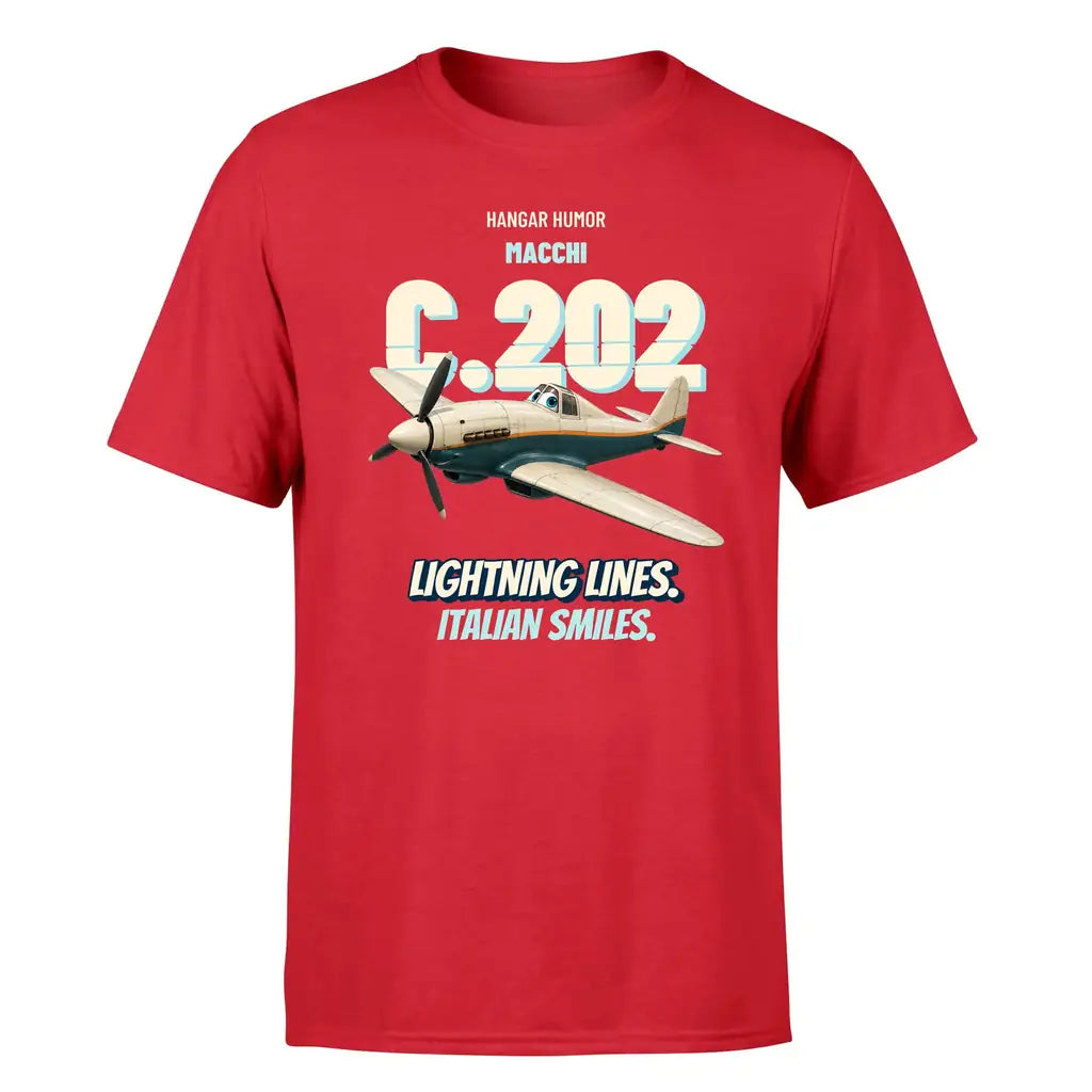 Macchi C.202 Folgore - Lightning lines. Italian smiles. - Premium T-Shirt design on red premium t shirt
