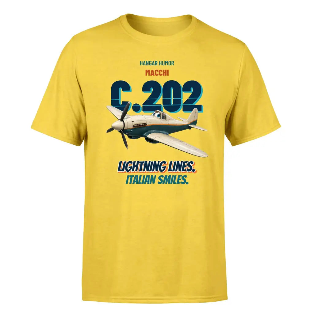 Macchi C.202 Folgore - Lightning lines. Italian smiles. - Premium T-Shirt design on yellow premium t shirt