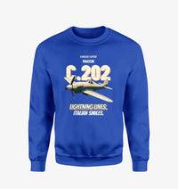 Thumbnail for Macchi C.202 Folgore - Lightning lines. Italian smiles. design on blue sweatshirt