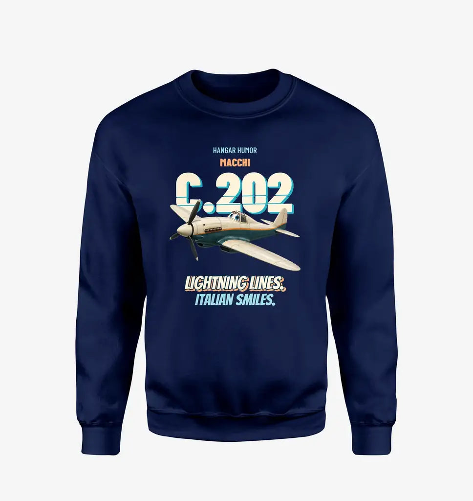 Macchi C.202 Folgore - Lightning lines. Italian smiles. design on navy blue sweatshirt