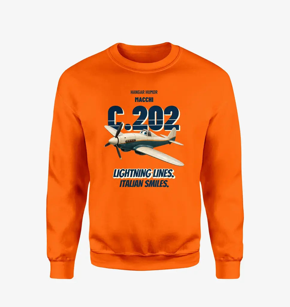 Macchi C.202 Folgore - Lightning lines. Italian smiles. design on orange sweatshirt