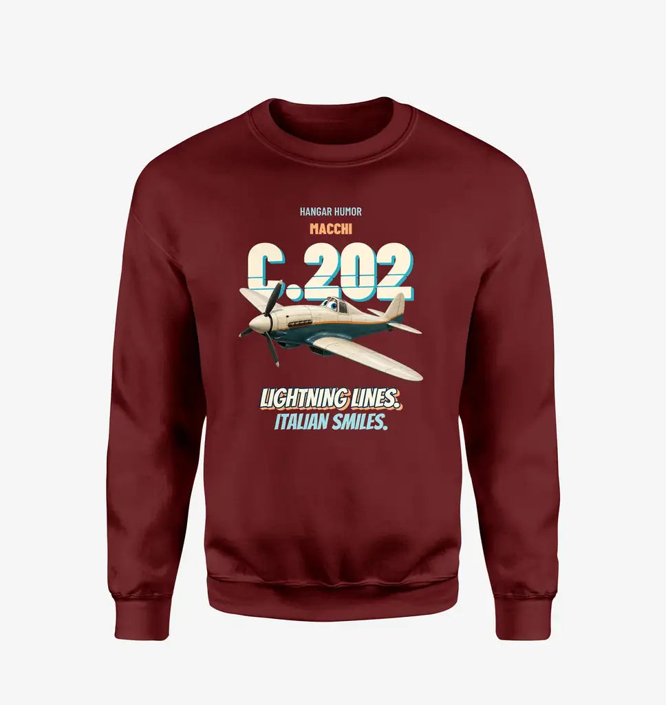 Macchi C.202 Folgore - Lightning lines. Italian smiles. design on wine red sweatshirt
