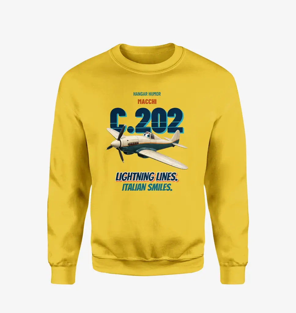 Macchi C.202 Folgore - Lightning lines. Italian smiles. design on yellow sweatshirt