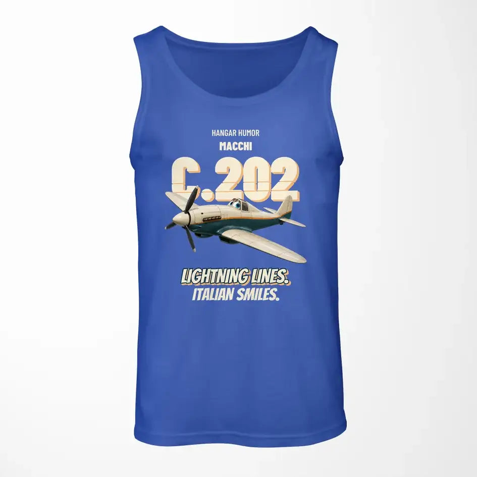 Macchi C.202 Folgore - Lightning lines. Italian smiles. design on blue tank top