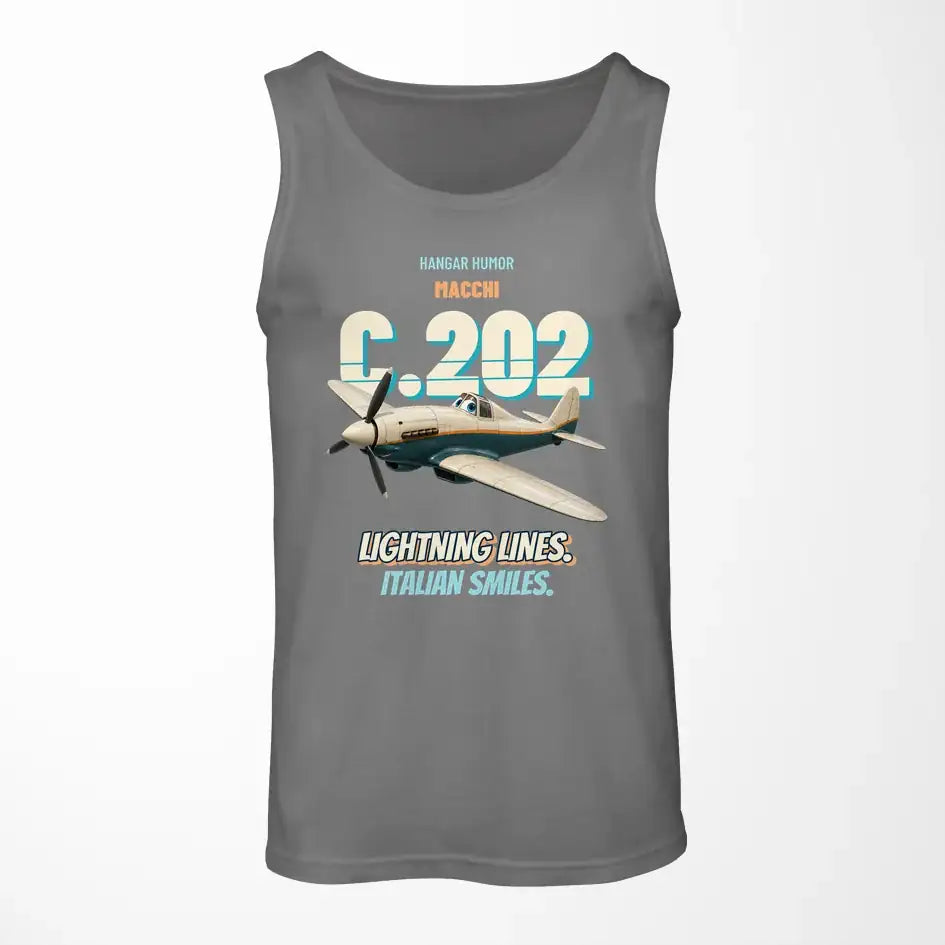 Macchi C.202 Folgore - Lightning lines. Italian smiles. design on gray tank top