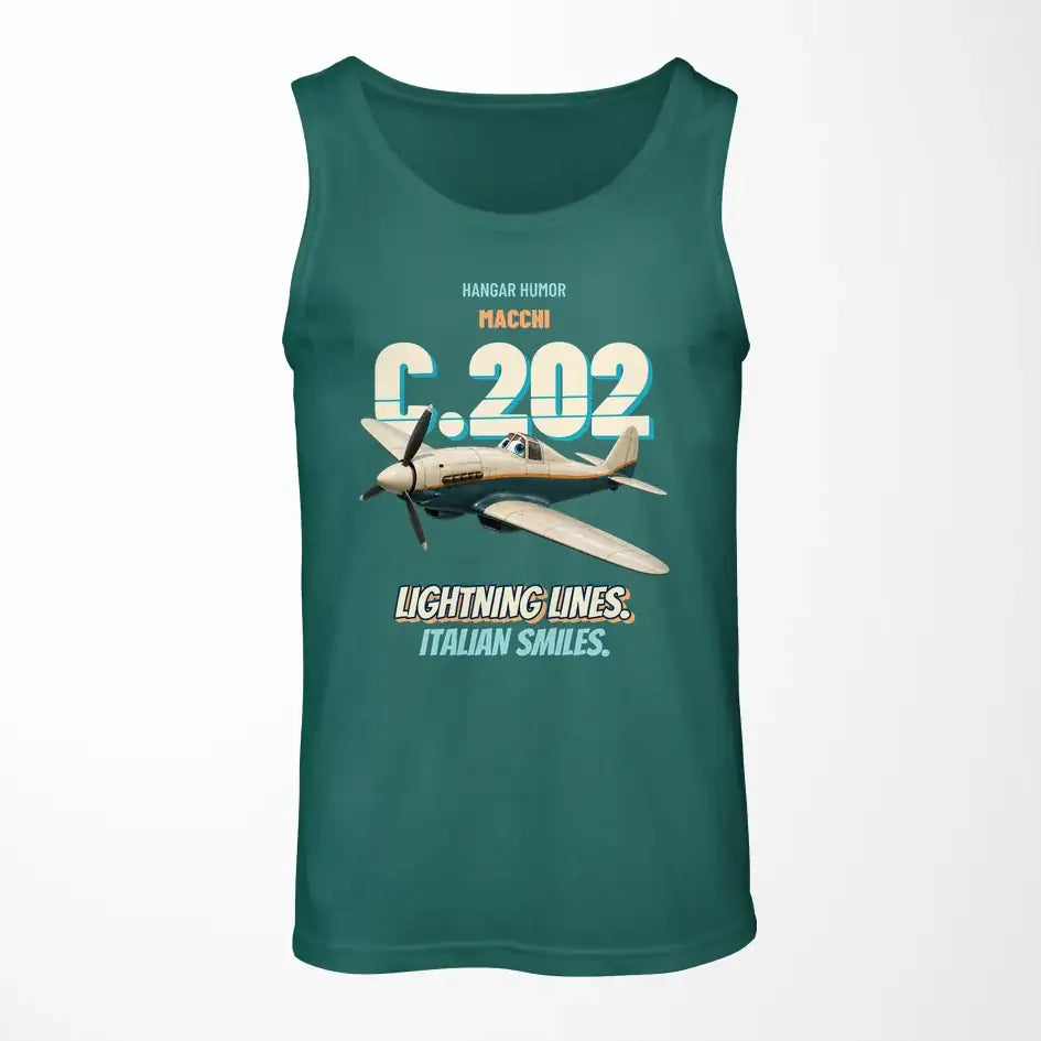 Macchi C.202 Folgore - Lightning lines. Italian smiles. design on green tank top