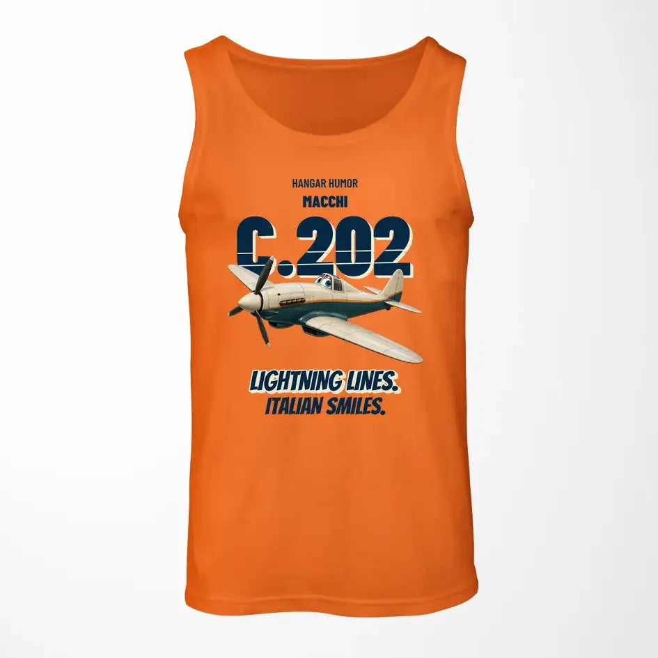 Macchi C.202 Folgore - Lightning lines. Italian smiles. design on orange tank top