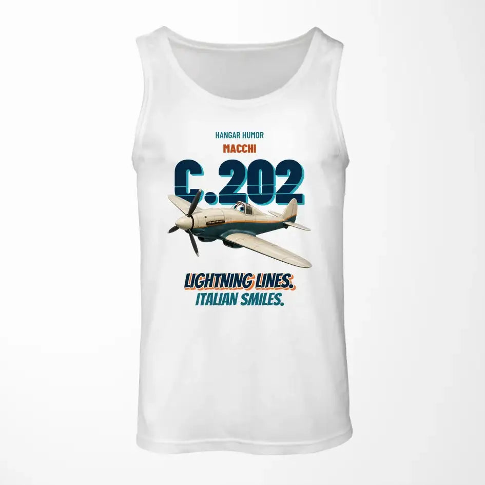 Macchi C.202 Folgore - Lightning lines. Italian smiles. design on white tank top