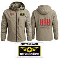 Thumbnail for Hilton Head Island Airport (HHH) Stylish Jackets - Hooded Windbreaker - Tag + Name - Khaki