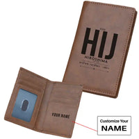 Thumbnail for Hiroshima Airport (HIJ) Leather Wallets - Card Holder Wallet - Dark - Tag + Name