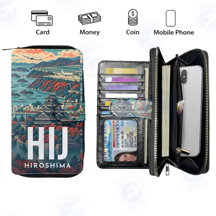 Hiroshima Airport (HIJ) Leather Wallets - Zip Long Wallet - Scene