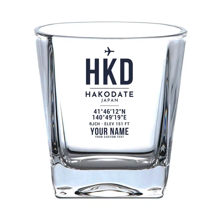 Hakodate Airport (HKD) Glasses - ID Tag + Name - Whiskey Glass